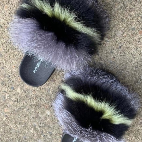 Yellow Thunder Real Fur Custom Slides sizes 7.5,8,8.5,9,5,10 only - Picture 3 of 5